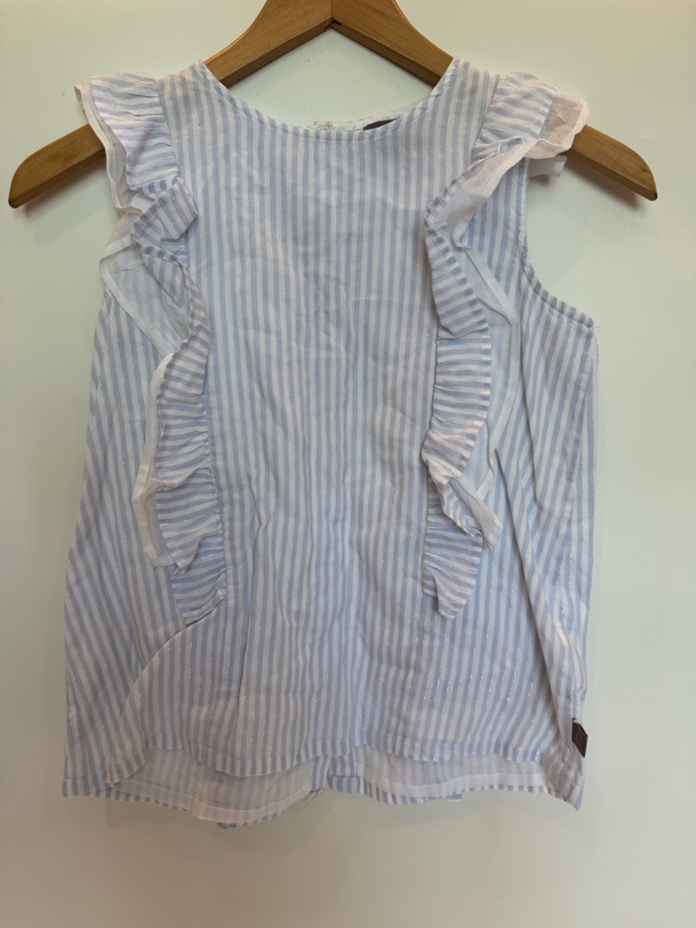 CREAMIE sz 12 Girls' Light Blue Stripe Ruffle Tank Top